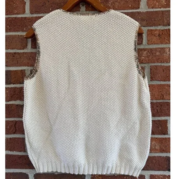 Vintage JP Berringer USA Cotton Sweater Vest Button Front Cream Size L - Picture 2 of 11